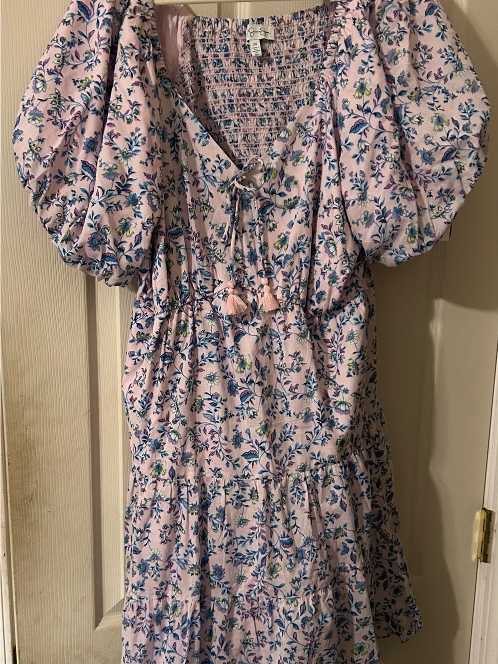 Women’s Jessica SimpsonPink Floral Puff-Sleeve Dress with Tassel Tie